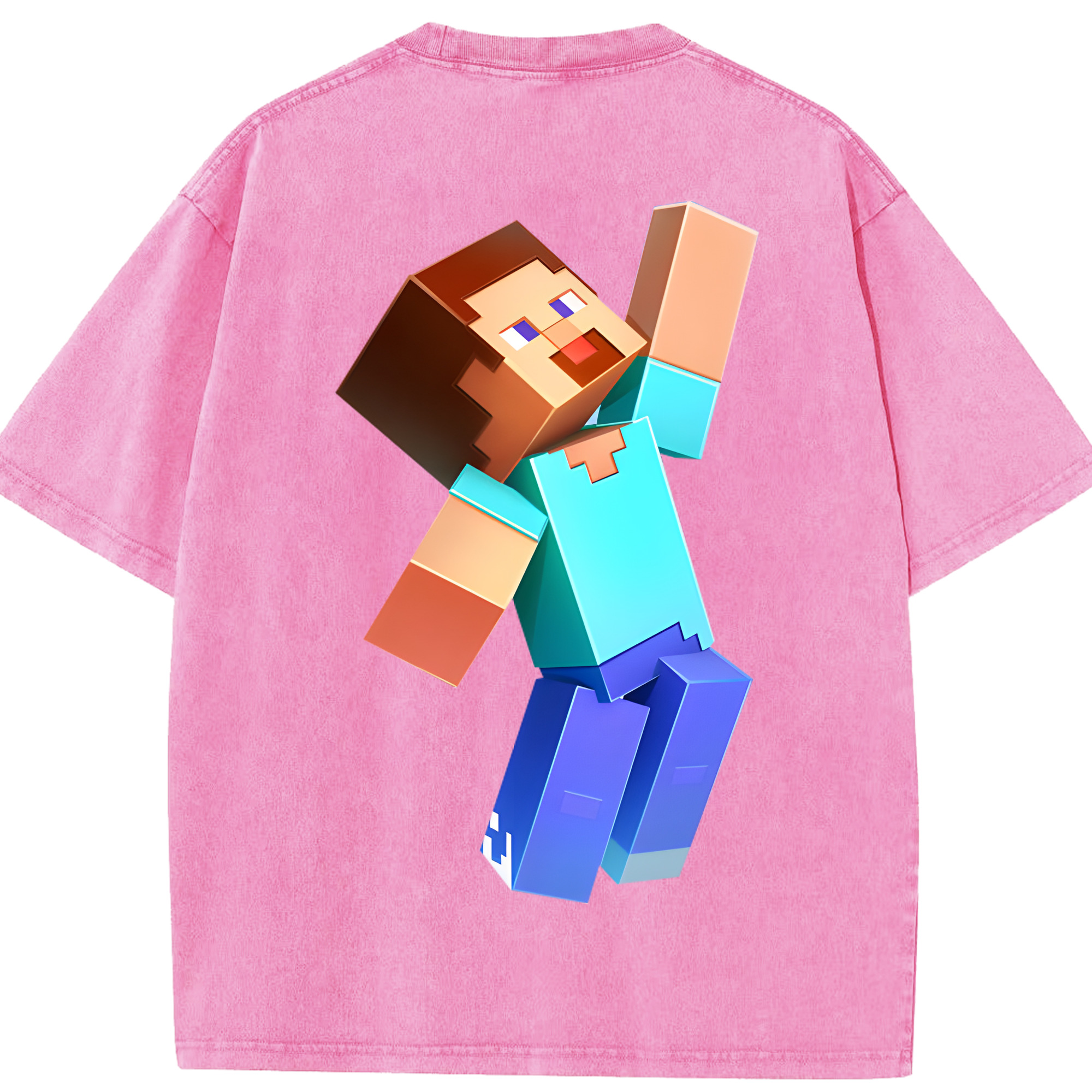 （画像用） マインクラフト ブロックの世界 Minecraft MC Block world 綿100% ヴィンテージ風 半袖Tシャツ（背面プリント）